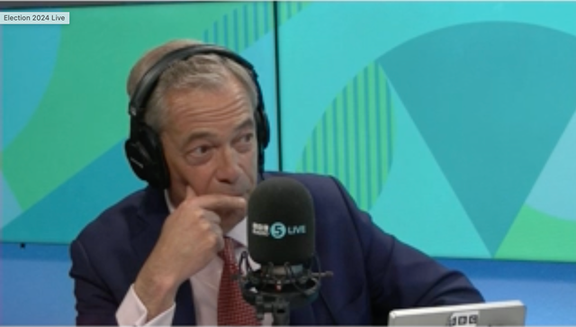 <p>Nigel Farage speaking on BBC Radio 5 </p>