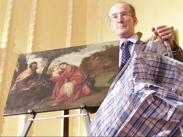 <p>Tim Moore, general manager of Lord Bath’s Longleat Estate, with the recovered Titian painting, which is now being put up for auction </p>