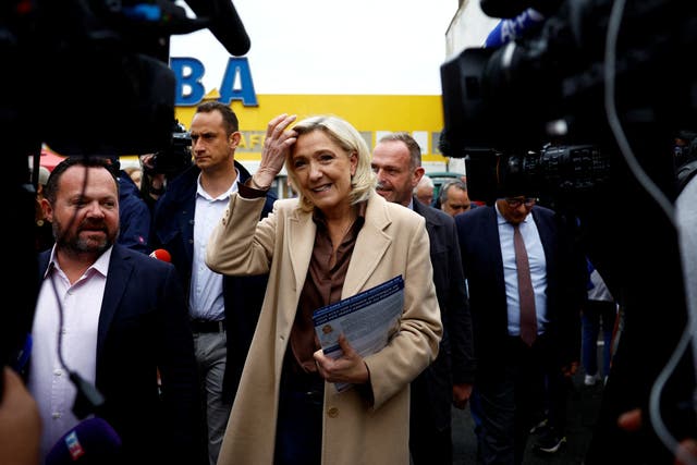 <p>Marine Le Pen on the campaign trail</p>
