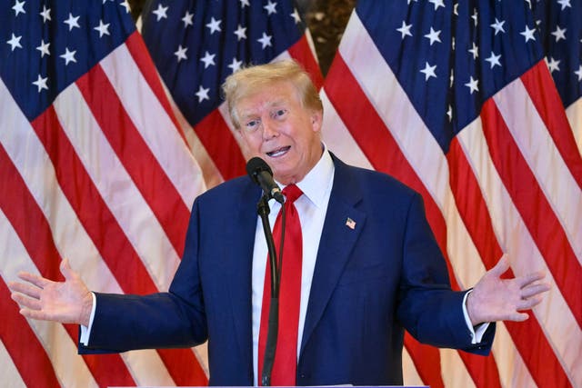<p>Donald Trump speaks to reporters from Trump Tower on May 31. A proposed bill from a House Republican ally would rename coastal waters after him. </p>