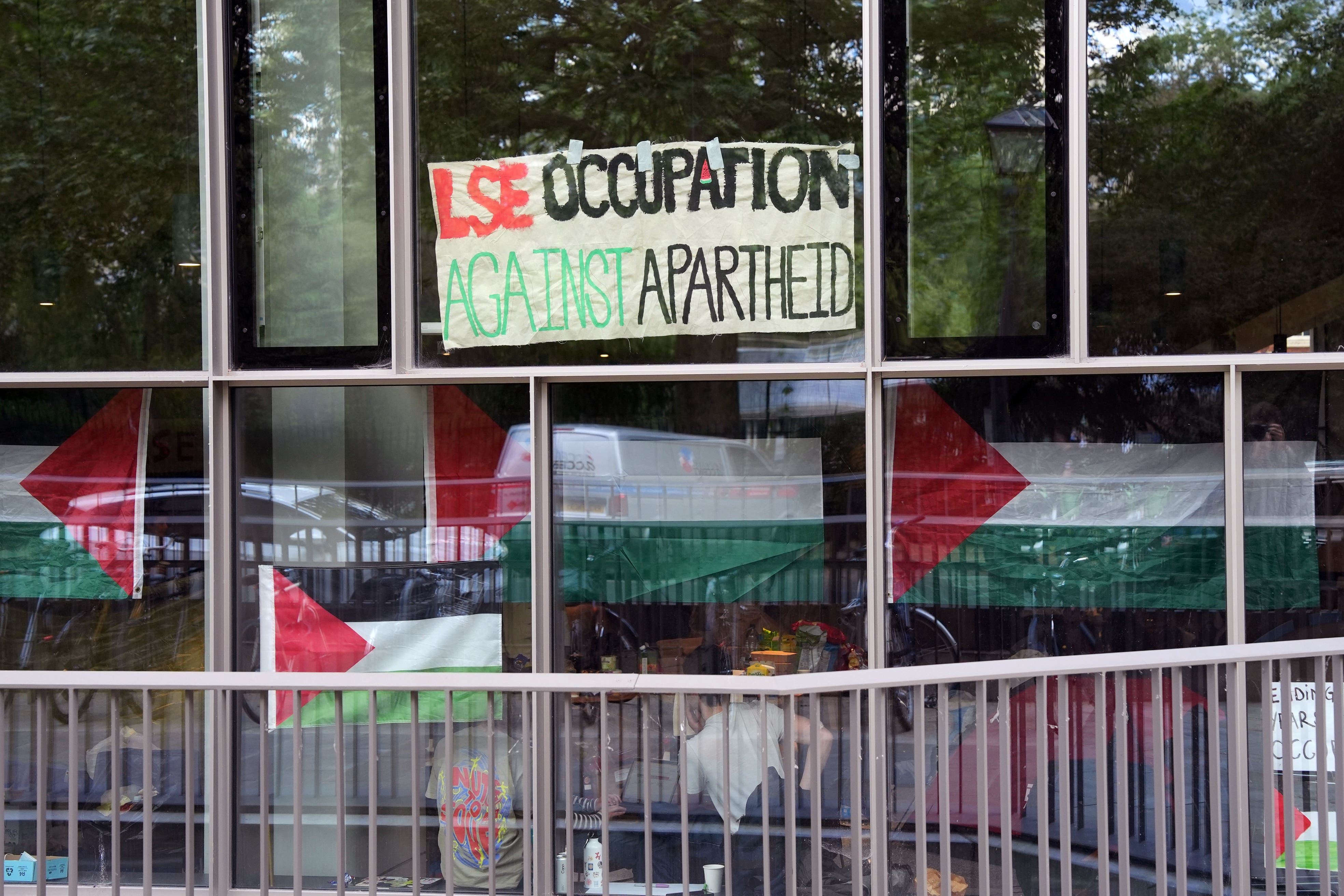 The encampment protest over the Gaza conflict inside the Marshall Building on the London School of Economics campus in central London (Jordan Pettitt/PA)