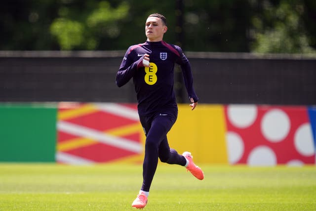 <p>Phil Foden in England training this week</p>