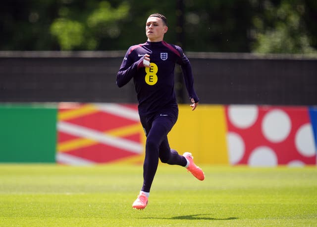 <p>Phil Foden in England training this week</p>