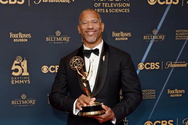 <p>Christian Cooper poses with his Emmy in Los Angeles in June 2024</p>