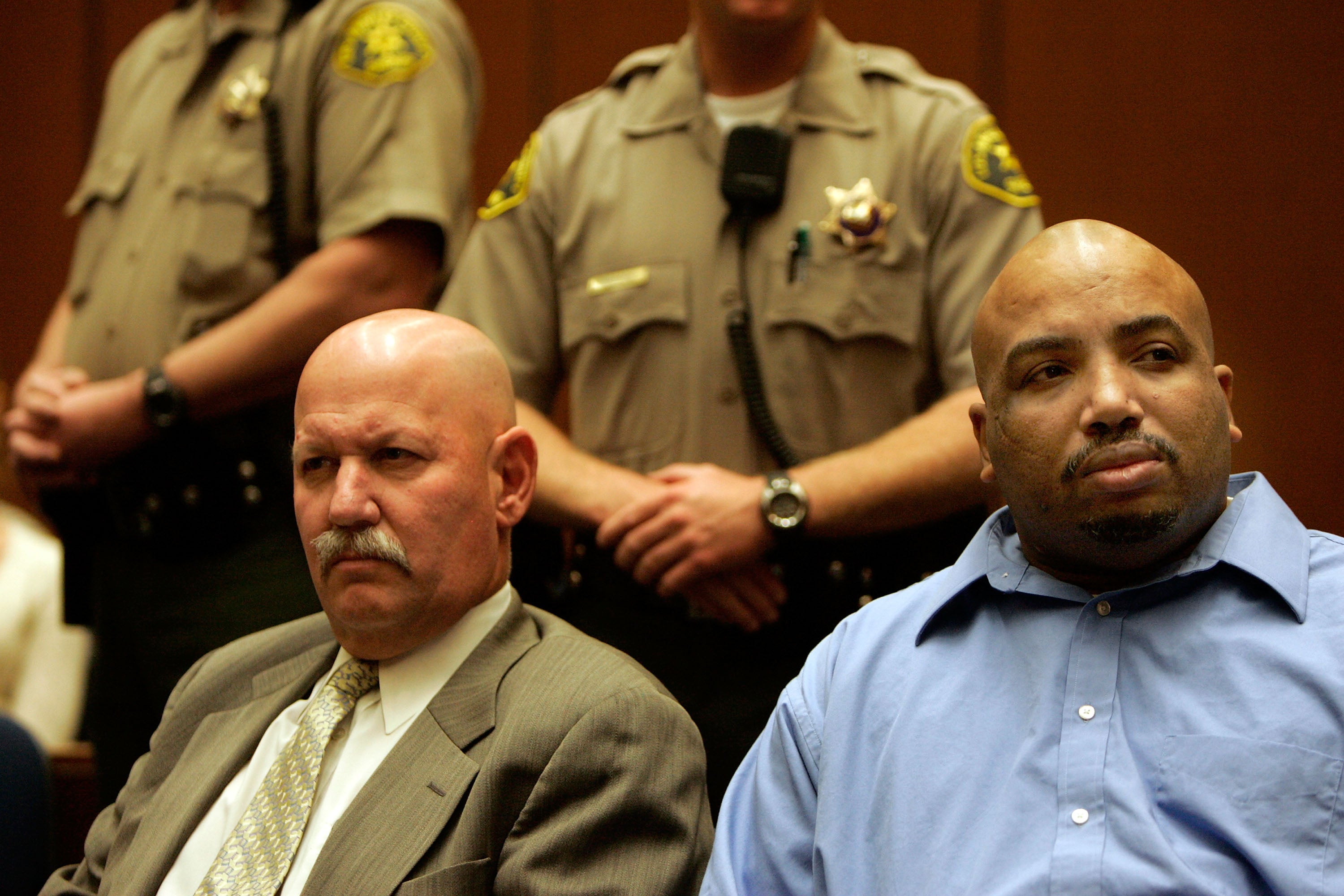 Chester Dewayne Turner and attorney John Tyre listen as a jury hands down a death sentence to Turner on murder charges in Superior Court May 15, 2007 in Los Angeles, California