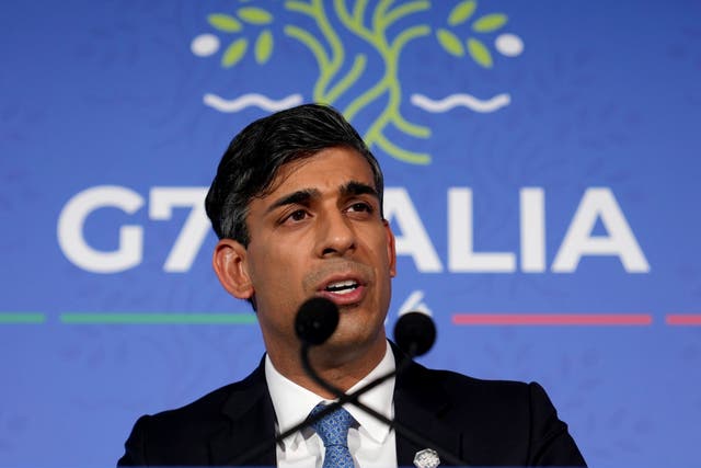 <p>Prime Minister Rishi Sunak speaking during a press conference (Christopher Furlong/PA)</p>