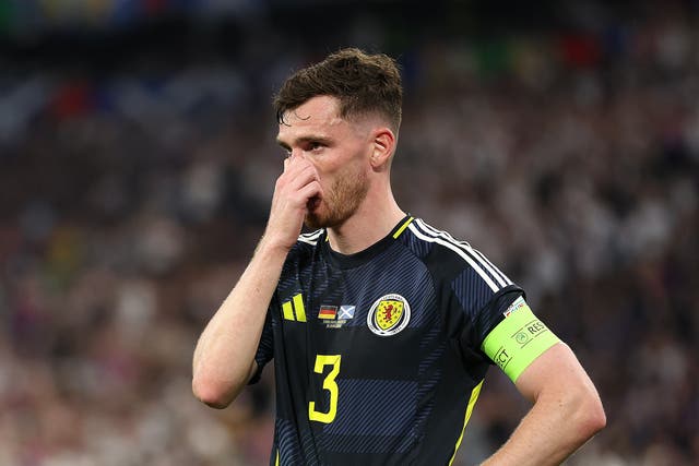 <p>Scotland captain Andy Robertson and his team endured a brutal loss to Germany</p>