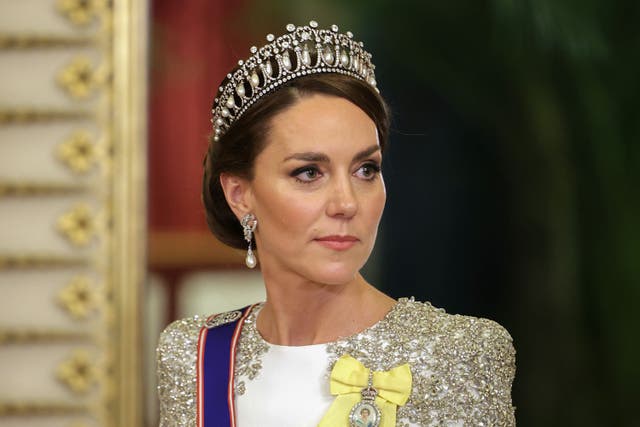 File photo dated 22/11/22 of the Princess of Wales during the State Banquet at Buckingham Palace in London, held during the State Visit to the UK by President Cyril Ramaphosa of South Africa. A new portrait honouring the courage and dignity of the Princess of Wales and captures the princess at the first state banquet of the King’s reign is to feature on the cover of Tatler magazine. The painting by British-Zambian artist Hannah Uzor took inspiration from Kate’s cancer diagnosis video message to the nation. Issue date: Wednesday May 22, 2024.