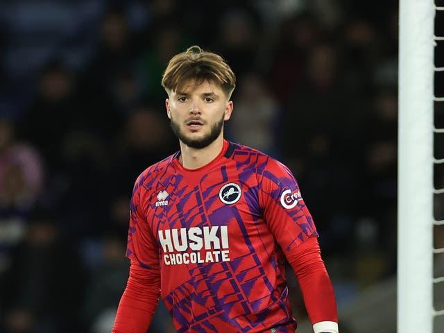 <p>Matija Sarkic in action for Millwall against Leicester City</p>