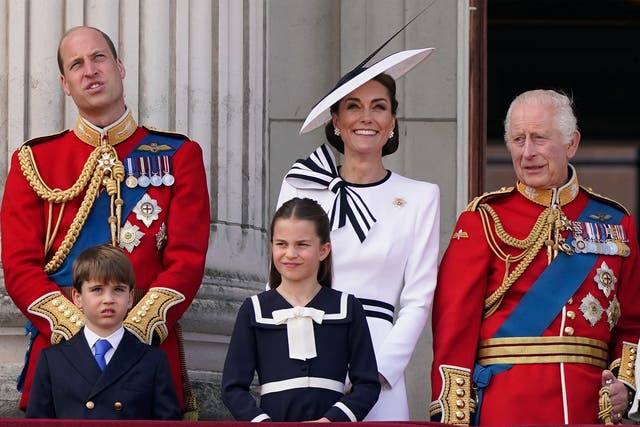 <p>The Princess of Wales on the balcony of Buckingham Palace with Prince William,  Prince Louis, Princess Charlotte and King Charles </p>