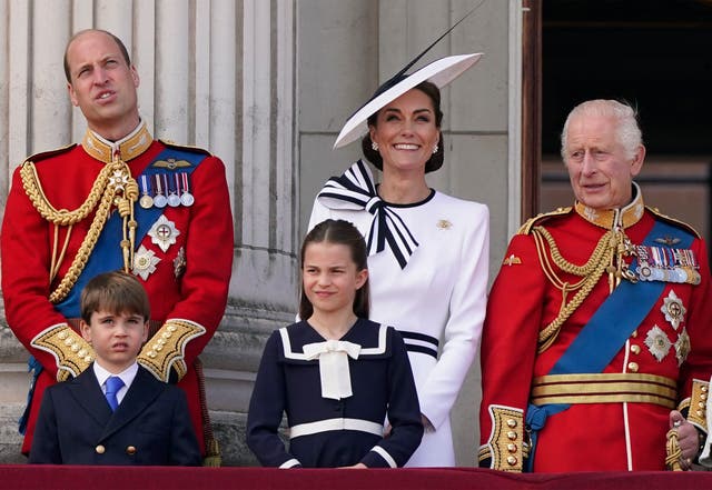 <p>The Princess of Wales on the balcony of Buckingham Palace with Prince William,  Prince Louis, Princess Charlotte and King Charles </p>