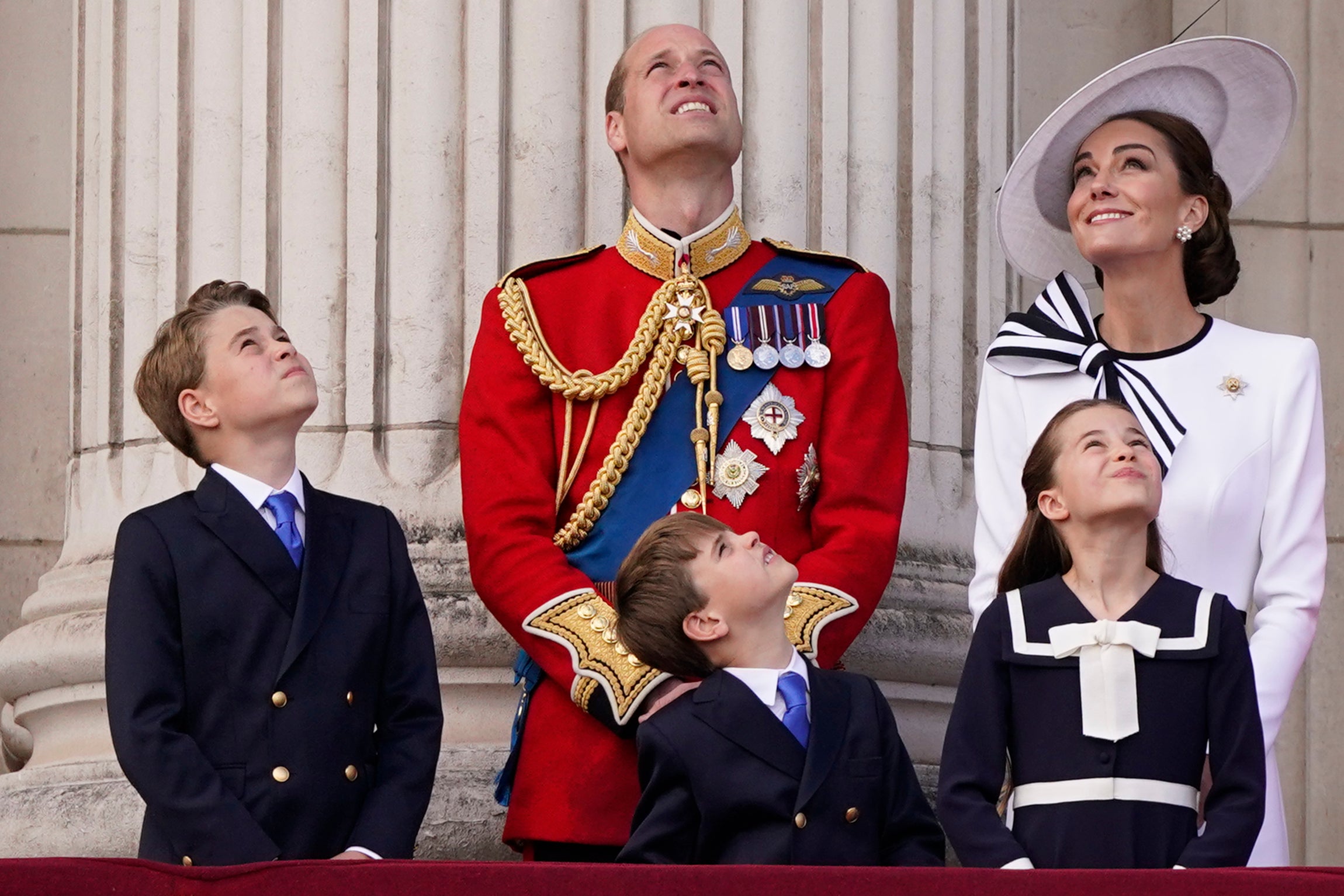 Britain’s Prince William with Kate, Princess of Wales, and their children, Prince George, left, Prince Louis and Prince Charlotte at the Trooping the Colour ceremony