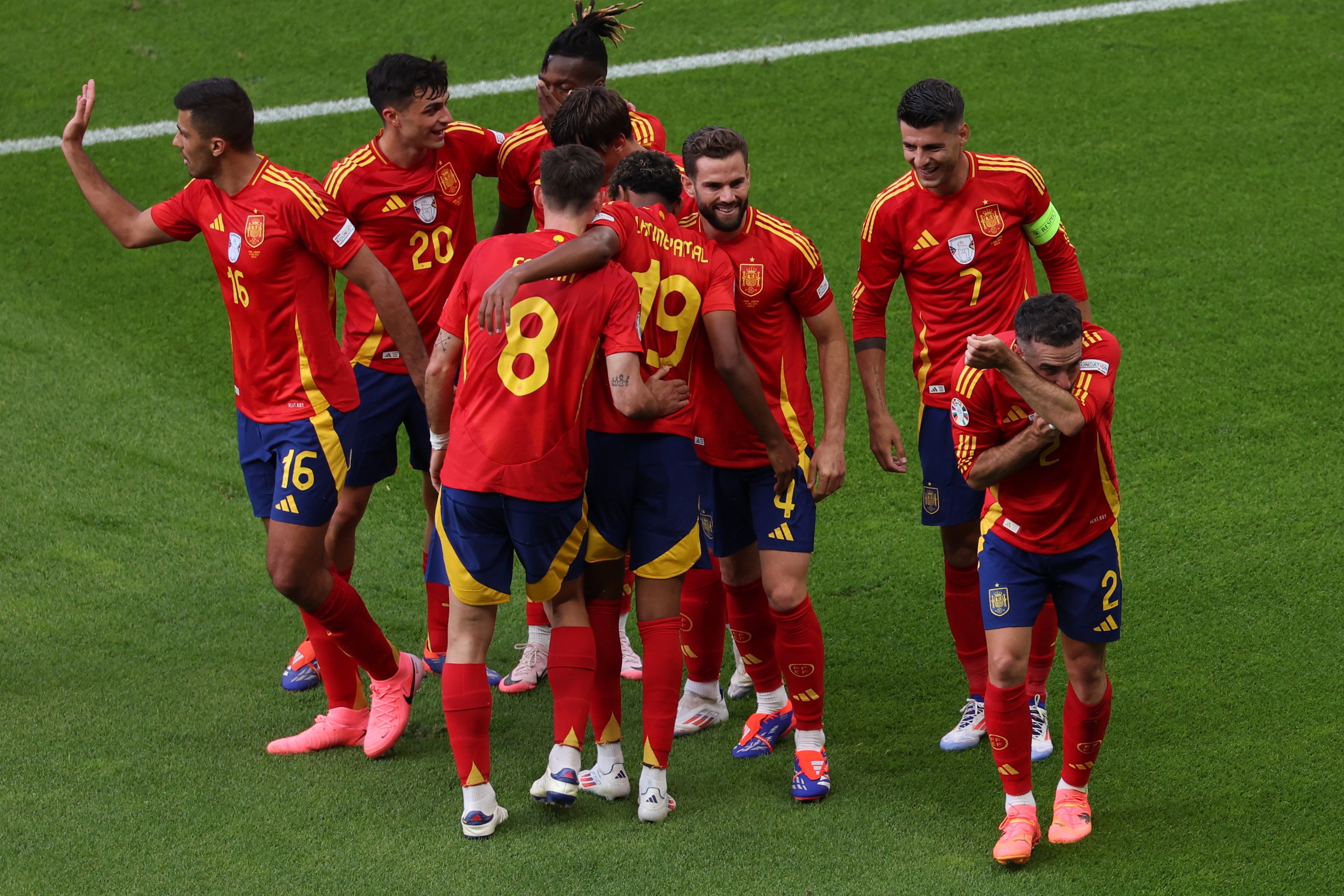 Dani Carvajal celebrates scoring for Spain
