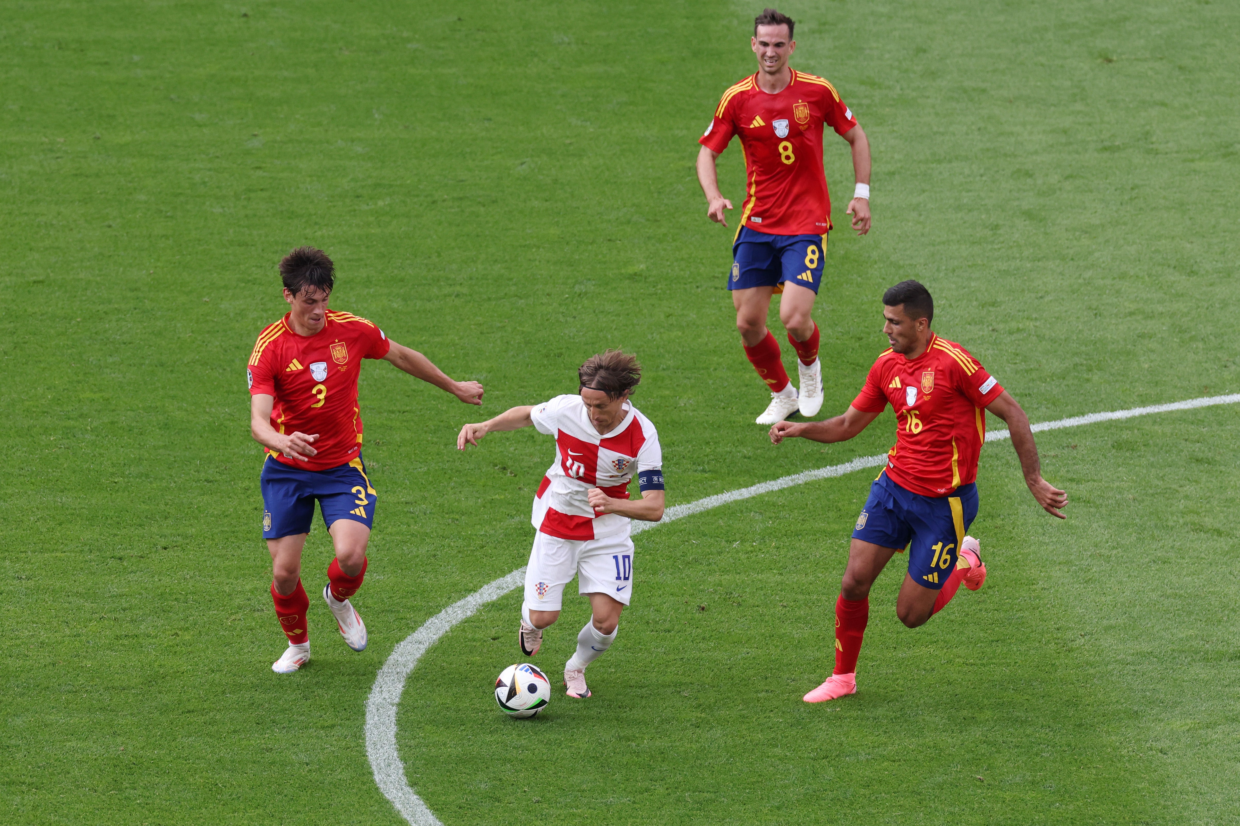 Modric (centre) did well to bring his team into the game, but Croatia were still well beaten