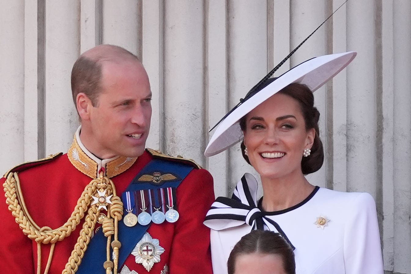 The Prince and Princess of Wales on the balcony of Buckingham Palace, London, to view the flypast following the Trooping the Colour ceremony (Gareth Fuller/PA)