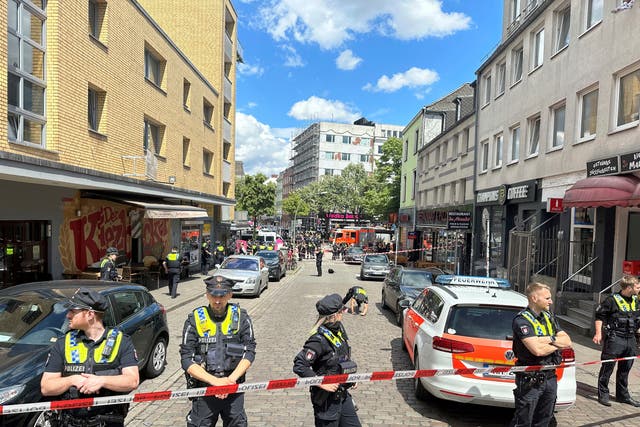 <p>Police cordon off an area in Hamburg’s St Pauli district  </p>