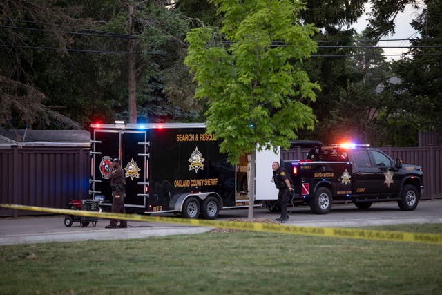 <p>Police investigate the scene of a shooting at the Brooklands Plaza Splash Pad on June 15, 2024 in Rochester Hills, Michigan</p>