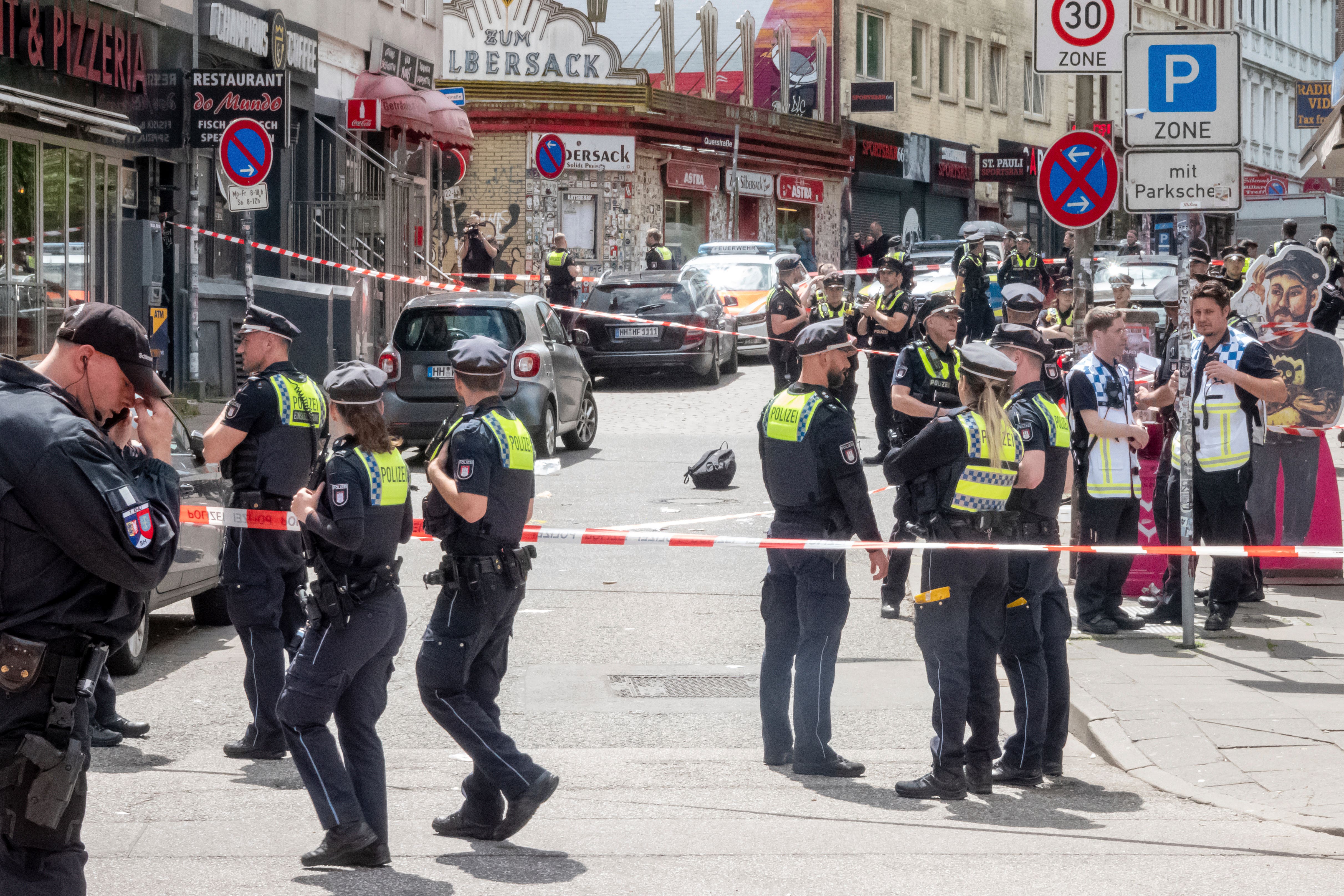 Police cordon off an area near the Reeperbahn in Hamburg