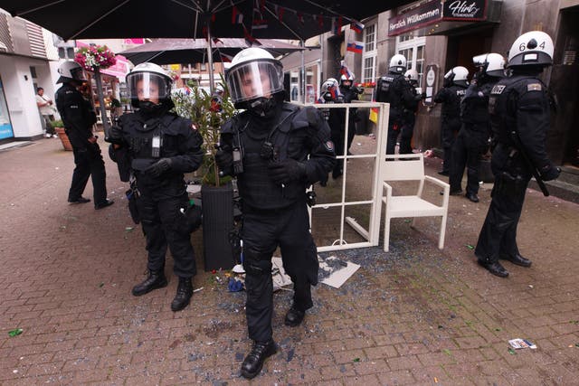 <p>Police in Gelsenkirchen ahead of the Serbia and England game  </p>