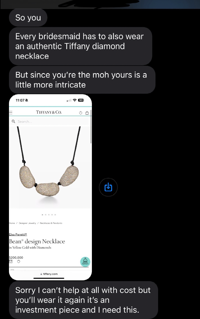 TikTok user asked to buy a Tiffany diamond necklace and wear it at her friend's wedding