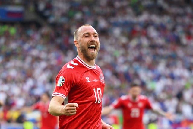 <p>Christian Eriksen celebrates scoring for Denmark against Slovenia at Euro 2024</p>