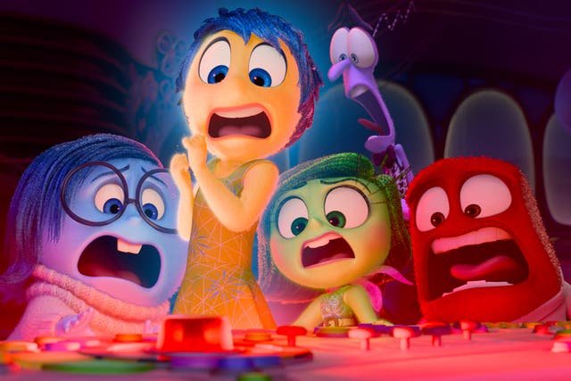 <p>This image released by Disney/Pixar shows, from left, Sadness, voiced by Phyllis Smith, Joy, voiced by Amy Poehler, Disgust, voiced by Liza Lapira, Fear, voiced by Tony Hale and Anger, voiced by Lewis Black, in a scene from "Inside Out 2."</p>