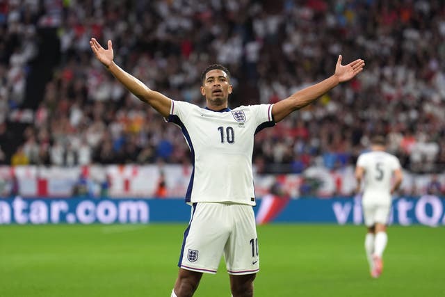 Jude Bellingham’s header gave England their opening goal within the first 13 minutes of the match (Martin Rickett/PA)