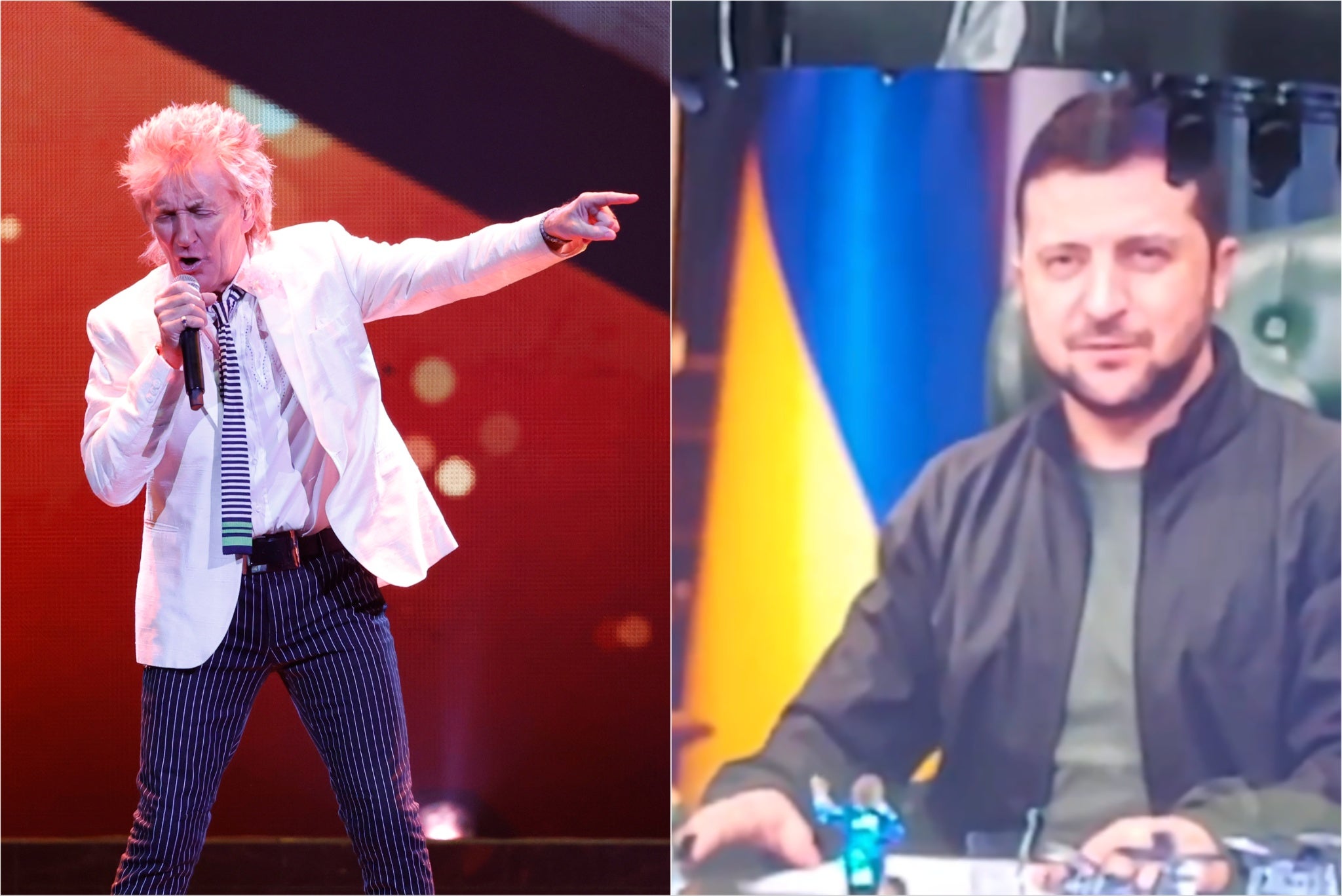 rod stewart, volodymyr zelensky, ukraine, russia, rod stewart ‘booed’ as he salutes ukraine president zelensky during germany concert