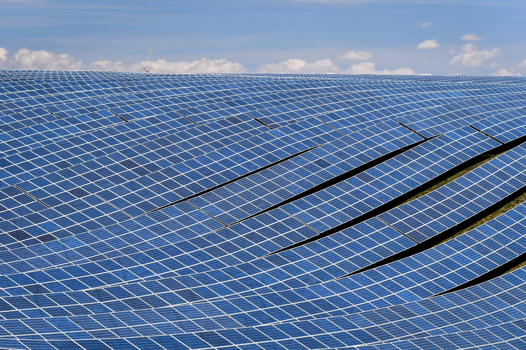 Photovoltaic solar panels at the power plant in La Colle des Mees, Alpes de Haute Provence, southeastern France, on 17 April, 2019