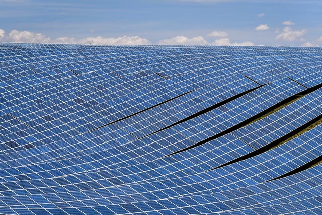 <p>Photovoltaic solar panels at the power plant in La Colle des Mees, Alpes de Haute Provence, southeastern France, on 17 April, 2019</p>