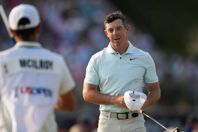 <p>Rory McIlroy bogeyed three of the last four holes to squander his best chance of a major title since 2014 (Matt York/AP)</p>