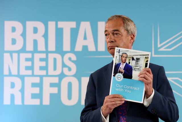 <p>Nigel Farage at the launch of Reform UK’s ‘hastily collated rag-bag of populist ideas’ </p>
