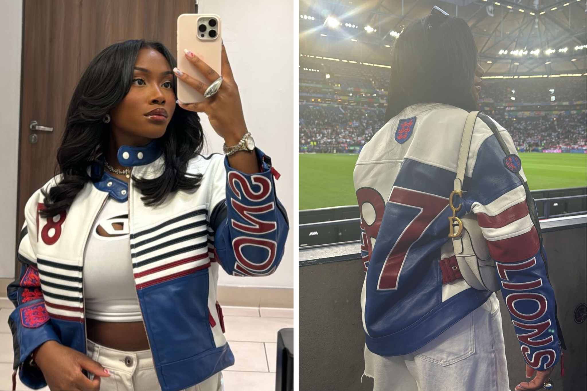 Bukayo Saka’s girlfriend Tolami Benson has been praised for her custom jacket at England’s opening Euro game