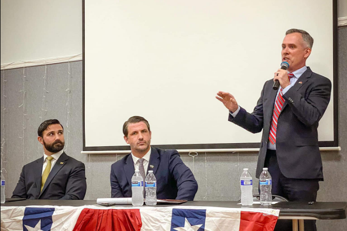 Jonathon Myers, a Republican, speaks at a forum for VA-07 candidates in Fredericksburg, Virginia