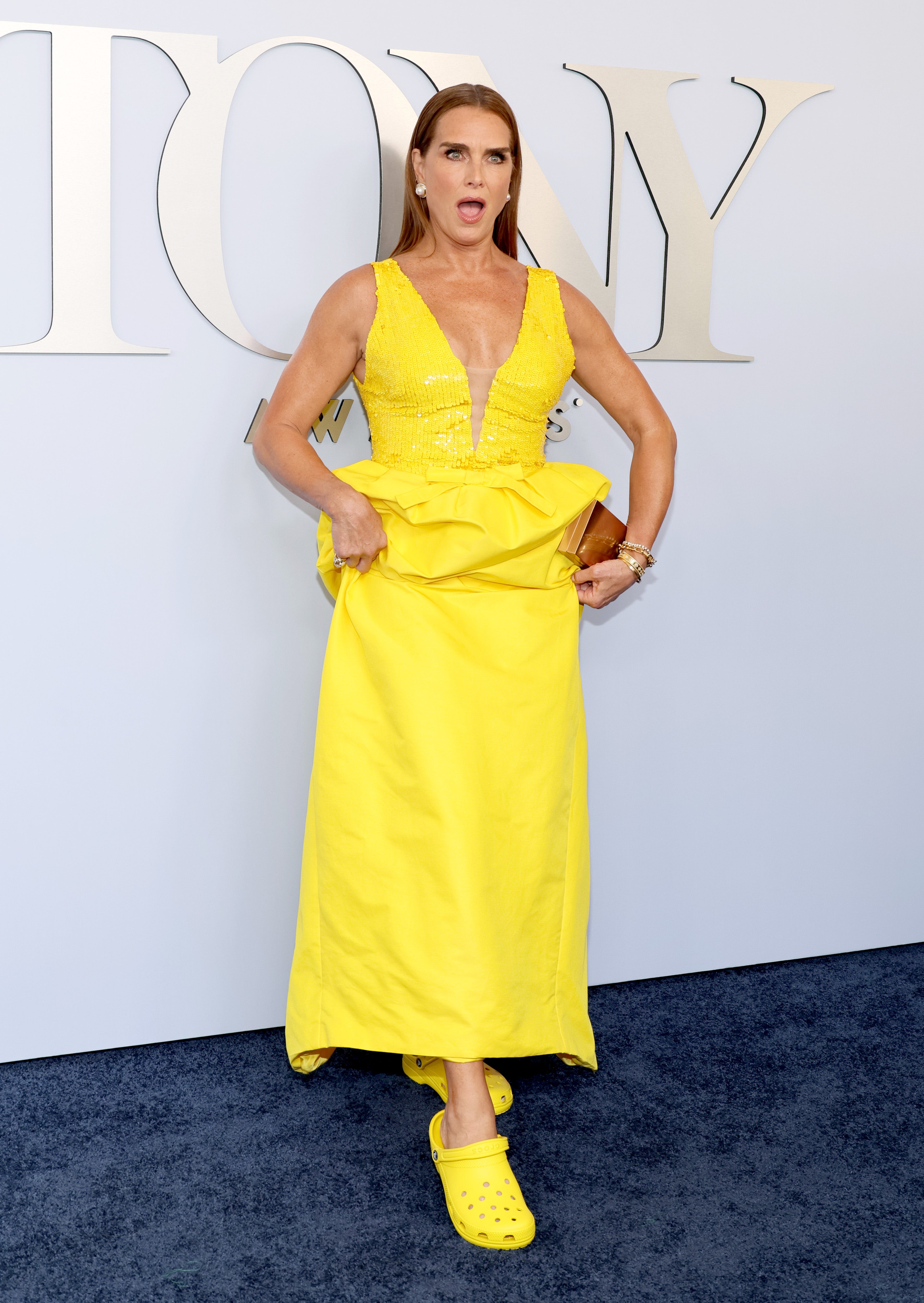 Brooke Shields wearing Crocs to the 2024 Tony Awards