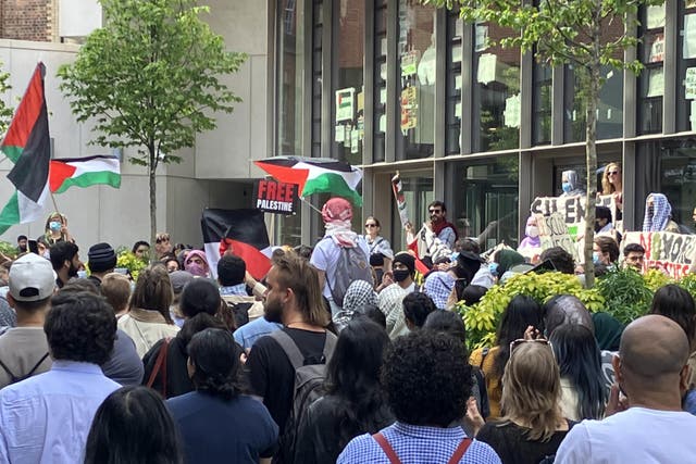 Pro-Palestine protesters outside the Marshall Building at the London School of Economics (Jacob Freedland/PA)