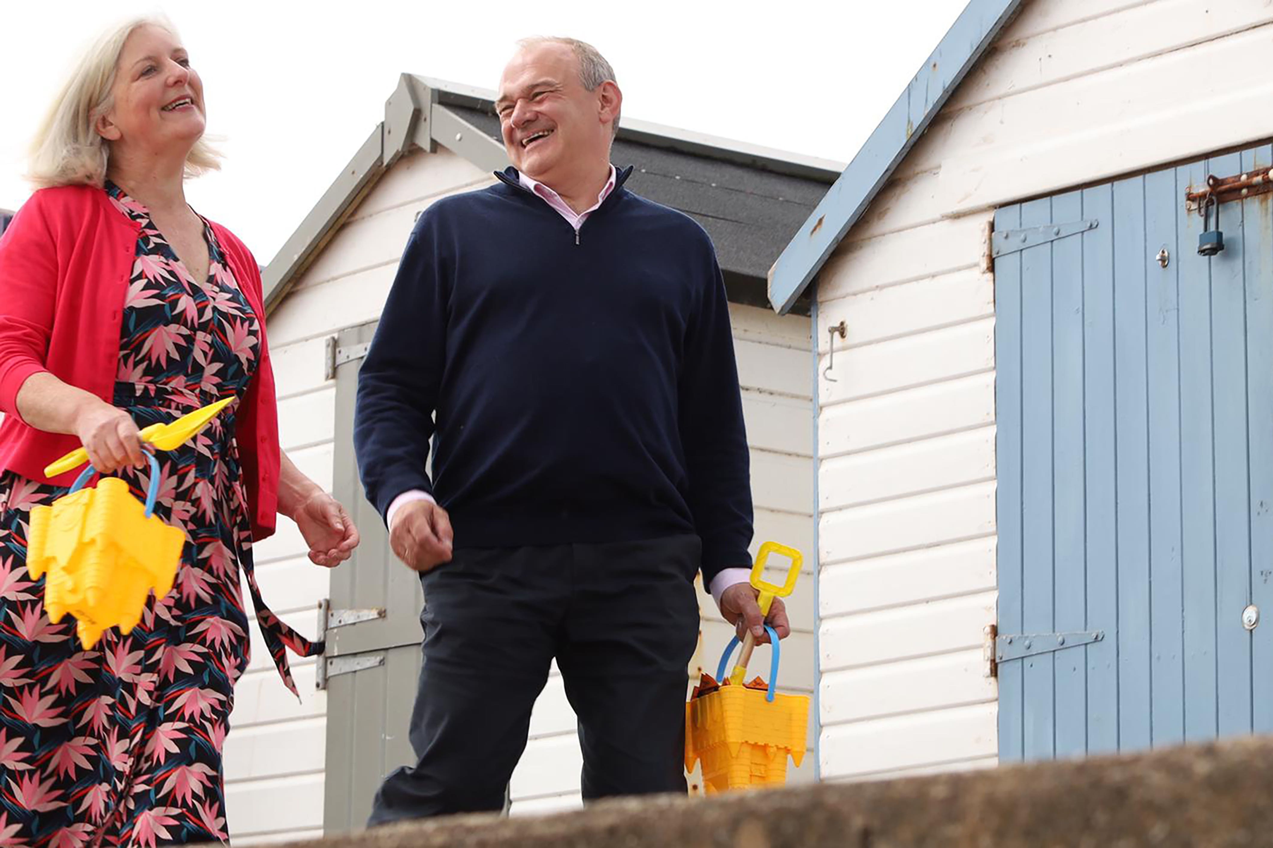 Sir Ed Davey in Paignton with Liberal Democrat candidate and former Member of the European Parliament Caroline Voaden (Will Durrant/PA)