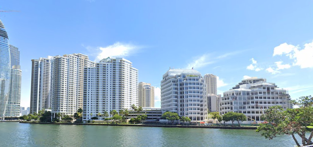 <p>On Florida’s Brickell Key island, pictured, a viral video captured a man assaulting a woman after she tried to save his drowning dog</p>
