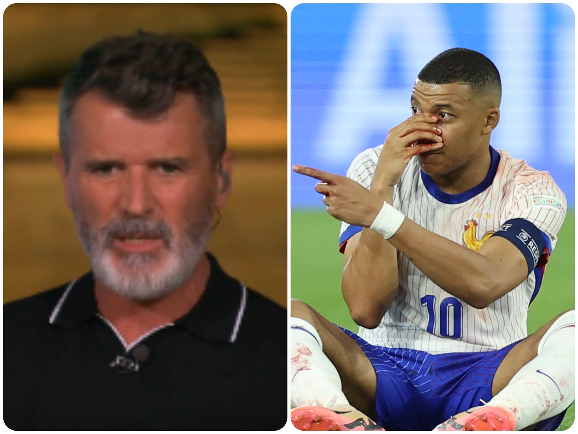 kylian mbappe, roy keane, didier deschamps, france, austria, roy keane blasts kylian mbappé after bloody nose incident: ‘this is out of order’