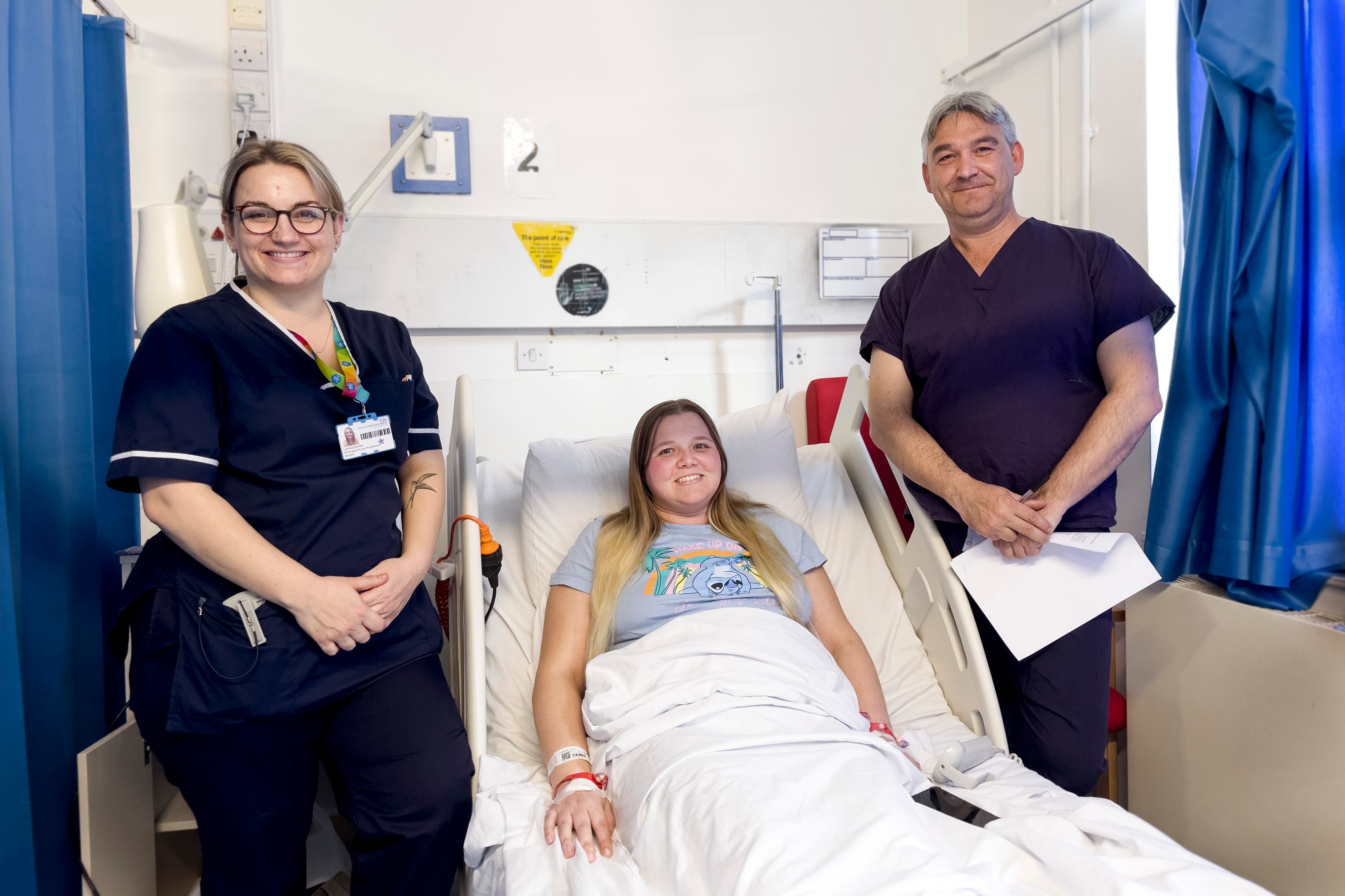 UHS nurse, Danielle Harding and Fergus Noble – post RefluxStop surgery (University Hospital Southampton/PA)