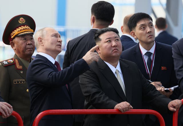 <p> Vladimir Putin Kim Jong-un during the North Korean leader’s visit to Russia last September</p>