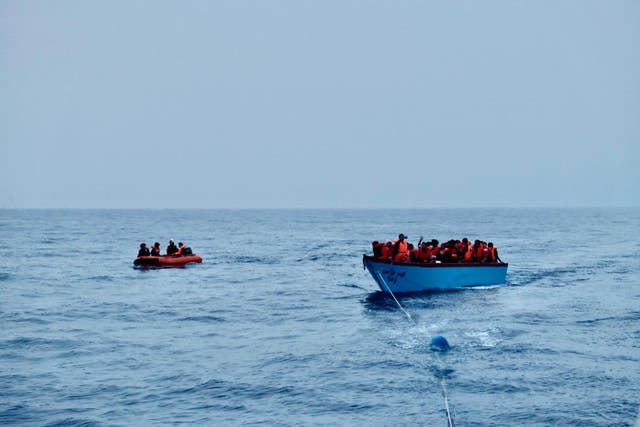 <p>Photo shared by German aid group Resqship shows survivors being taken to Italy’s Lampedusa island </p>