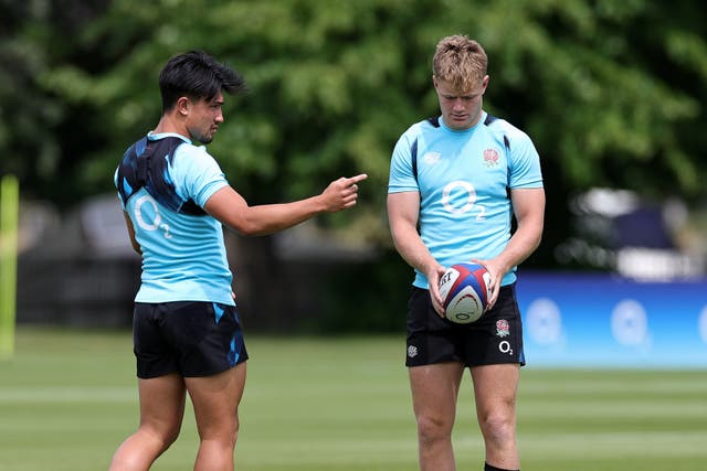 <p>Marcus Smith (l) and Fin Smith (r) have been vying for England’s fly half jersey </p>