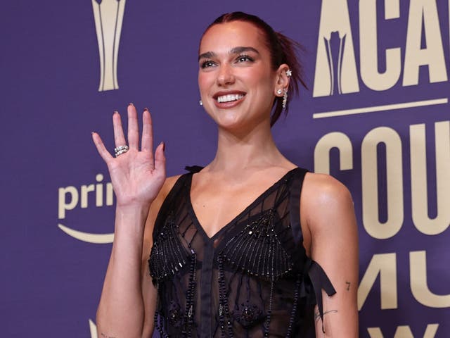 <p>Dua Lipa poses in the press room during the 59th Academy of Country Music Awards at The Ford Center at The Star on 16 May, 2024 in Frisco, Texas</p>