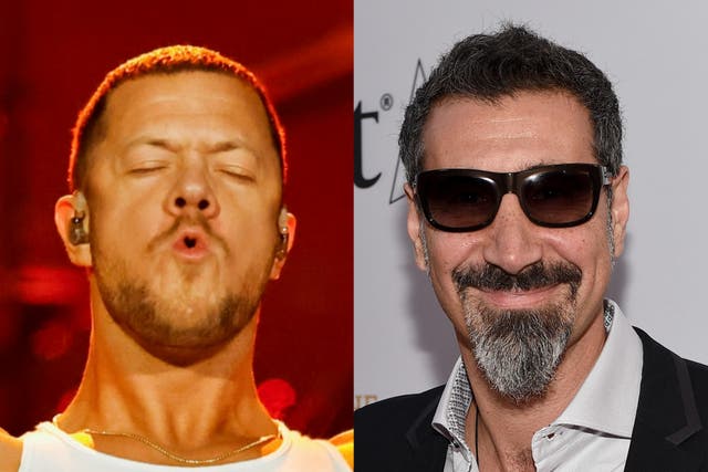 <p>Dan Reynolds (izquierda), líder de Imagine Dragons, y Serj Tankian (derecha), de System of a Down</p>