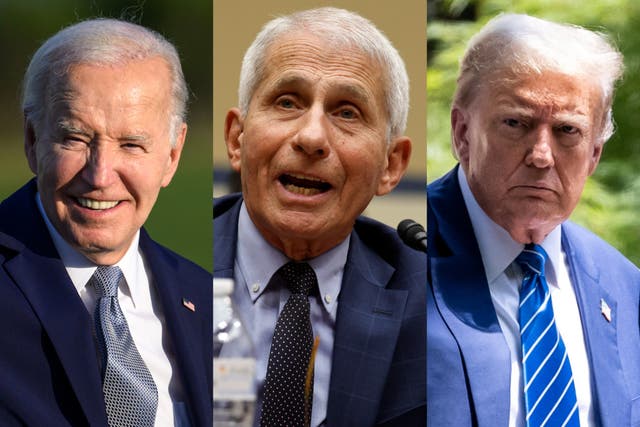 <p>Joe Biden, Anthony Fauci, and Donald Trump. Fauci has revealed his final conversation with Trump, where the then-president blasted his Democratic rival </p>