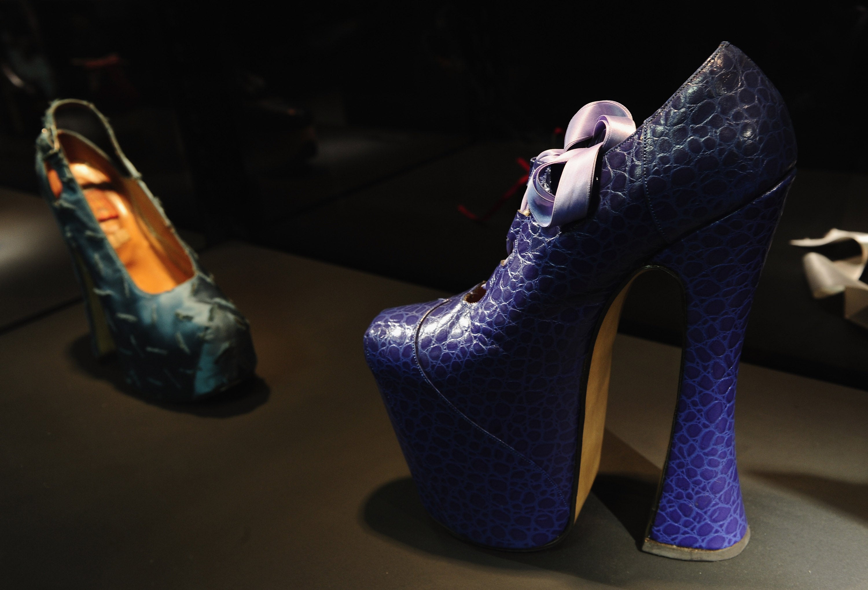 The platformed heels worn by Campbell during her infamous fall on the Vivienne Westwood runway