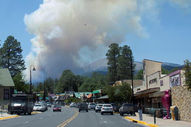 <p>The South Fork Fire burns on the Mescalero Apache Reservation before engulfing the Lincoln National Forest causing mandatory evacuations in Ruidoso, New Mexico, on 17 June 2024. Thousands of residents are currently under evacuation orders </p>
