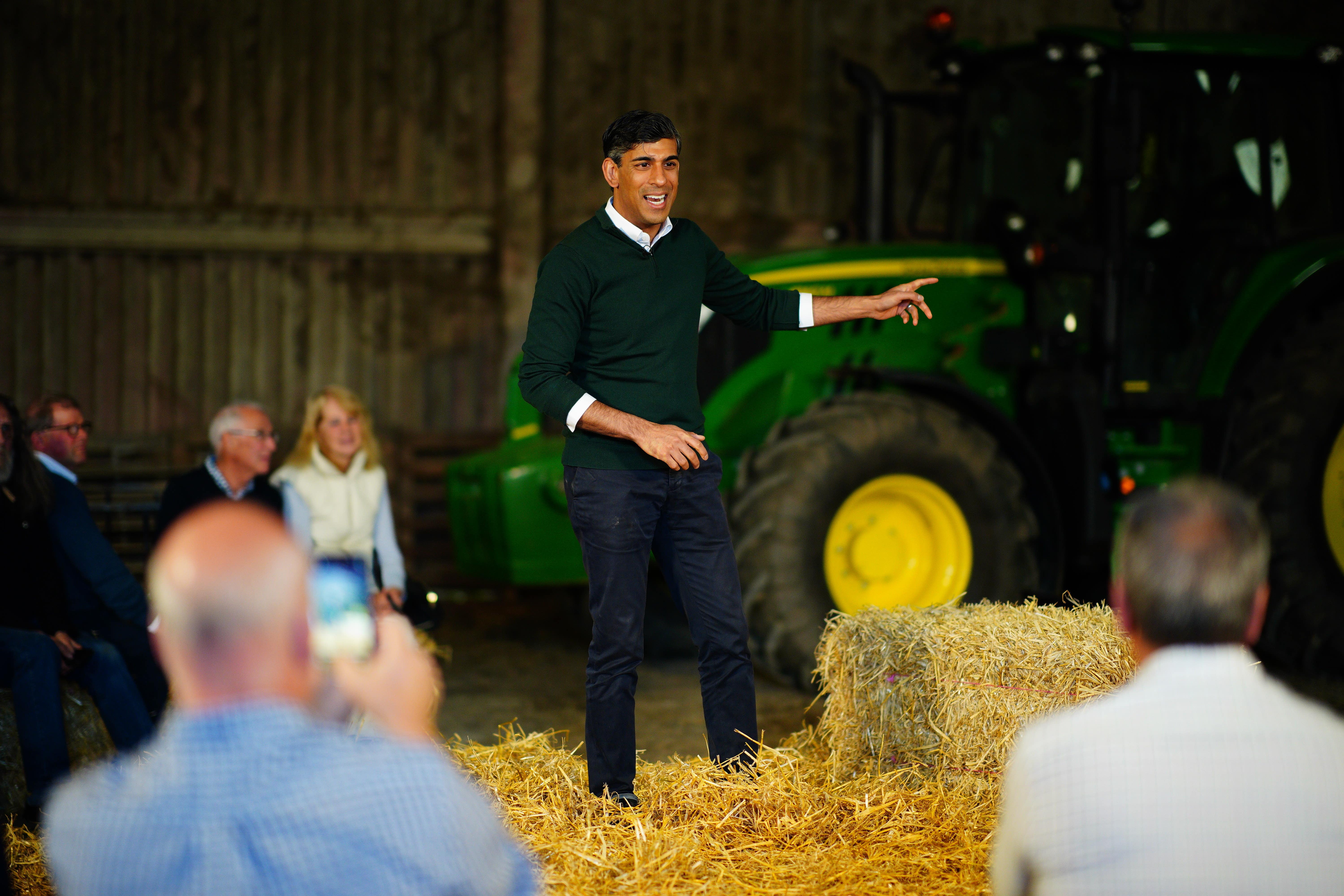 Prime Minister Rishi Sunak hosts a Q&A session during a visit to a farm in Devon, while on the General Election campaign trail (Ben Birchall/PA)