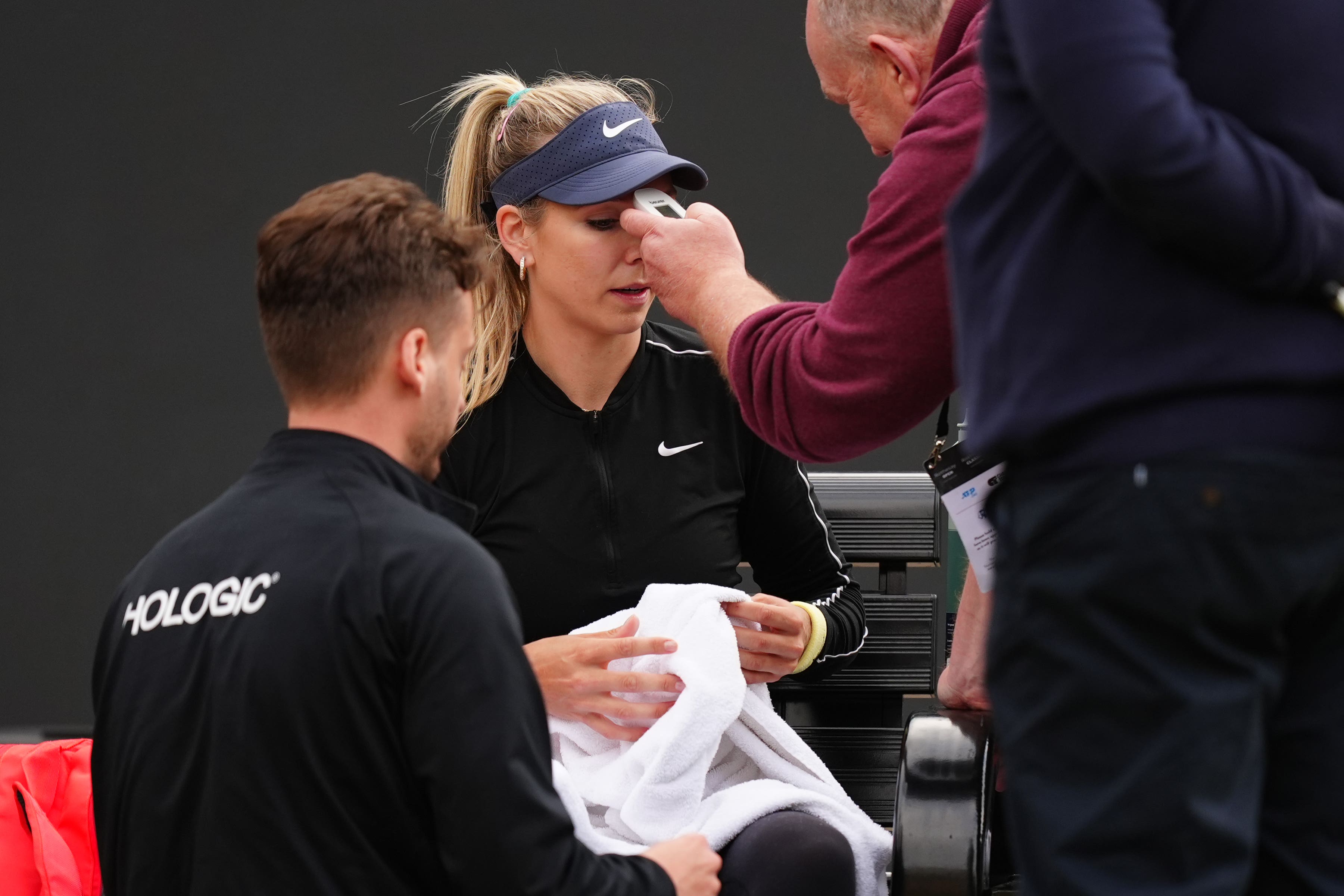 Katie Boulter has her temperature taken (Mike Egerton/PA)